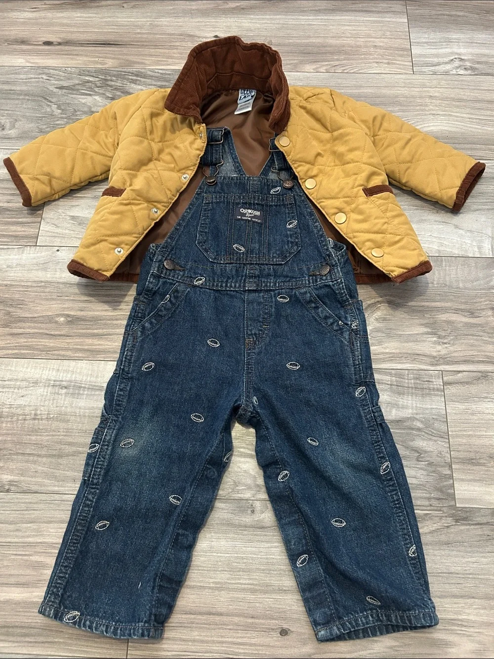 OshKosh B'gosh Denim Overalls with Mustard Quilted Jacket